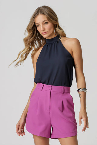 Blusa con cuello y ligeros fruncidos - AZUL MARINO 3