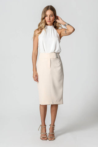 Blusa con cuello y ligeros volantes - BLANCO ROJO