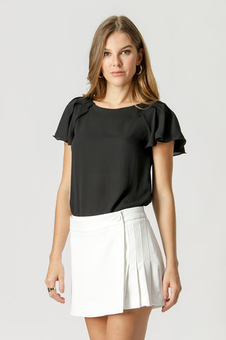 Blusa Com Detalhe De Pregas No Ombro - PRETO