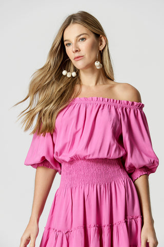 Vestido Ombro a Ombro Com Lastex - FUCSIA 1