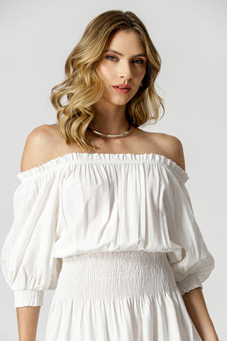 Vestido Ombro a Ombro Com Lastex - OFF WHITE