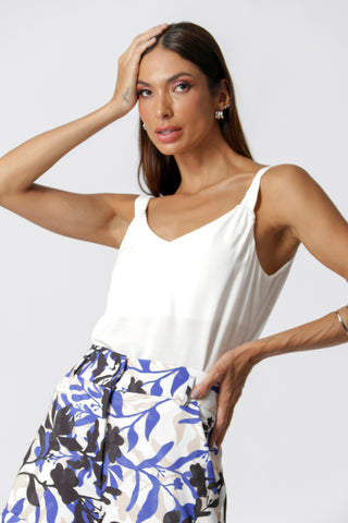 Camiseta de tirantes con pliegues - BLANCO ROJO