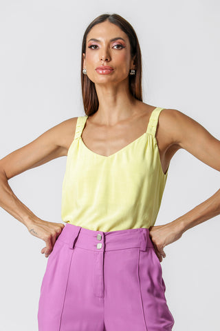 Camiseta de tirantes con pliegues - PISTACHO