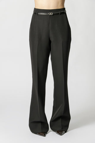 Pantalón recto de sastre con cinturón - NEGRO