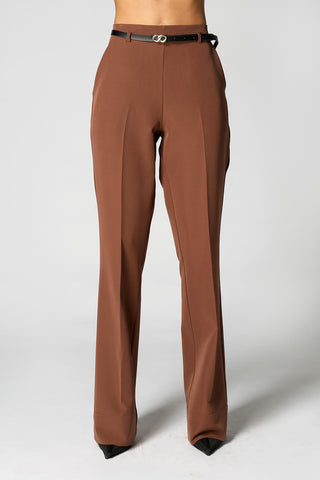 Pantalón recto sastre con cinturón - TABACO