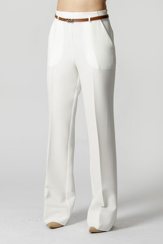 Pantalón recto sastre con cinturón - BLANCO ROJO