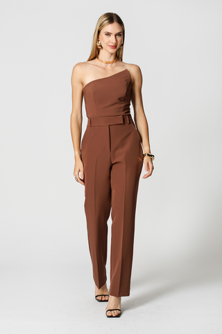 Pantalones minimalistas de tiro recto - TABACO