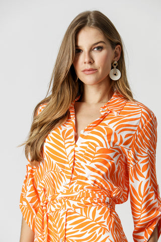 Camisa con cinturón en la cintura - MANDARINA 90137