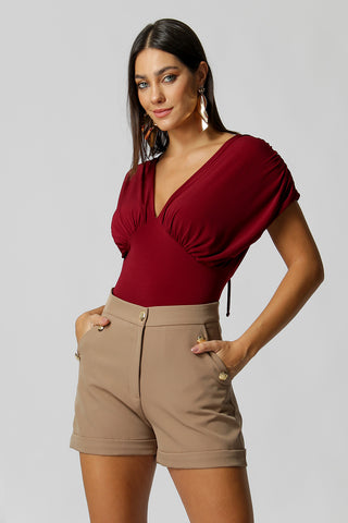 Body con hombros drapeados - WINE ESC