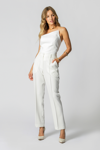 Calça Reta Com Recorte Frontal - OFF WHITE