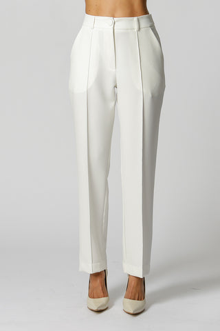 Calça Reta Com Recorte Frontal - OFF WHITE
