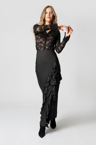 Camisa de encaje transparente - NEGRA