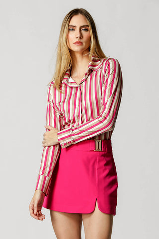 Camisa estampada ajustada para mujer - MAGENTA 7186