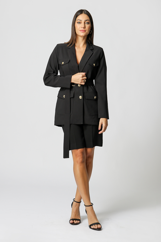Blazer con bolsillos y botones dorados - NEGRO