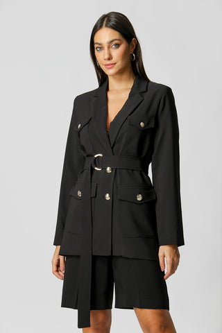 Blazer con bolsillos y botones dorados - NEGRO