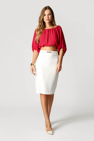 Blusa globo con hombros descubiertos - VINO
