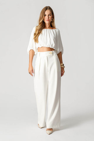 Blusa globo con hombros descubiertos - BLANCO ROJO