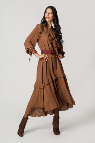 Vestido Com Babados - CHOCOLATE