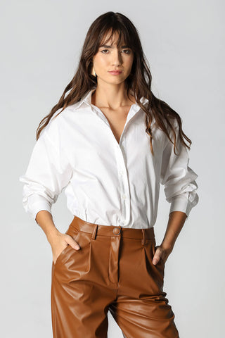 Pantalones anchos de piel sintética - CHOCOLATE