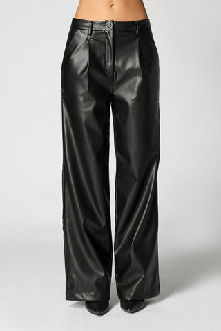 Pantalones anchos de piel sintética - NEGRO