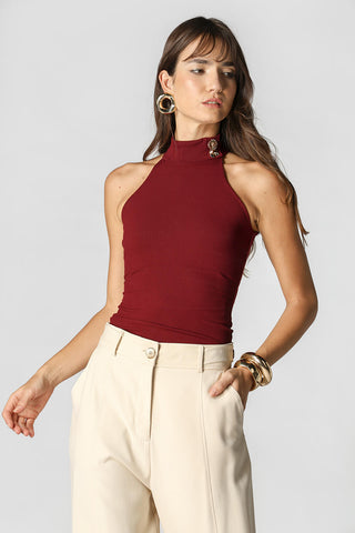 Blusa Com Gola Alta Com Botões - VINHO ESC