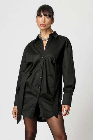 Camisa con corbata asimétrica - NEGRA
