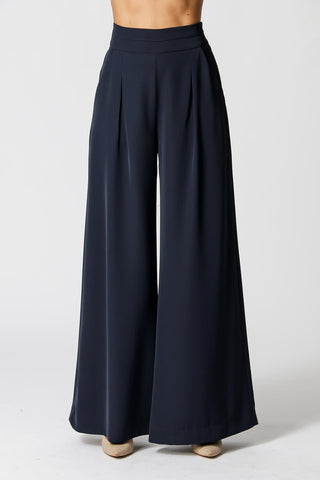 Pantalón plisado con detalle en la cinturilla - AZUL MARINO