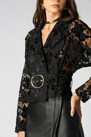Gabardina corta de encaje - NEGRO