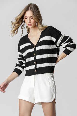 Cardigan Tricot Listrado - PRETO
