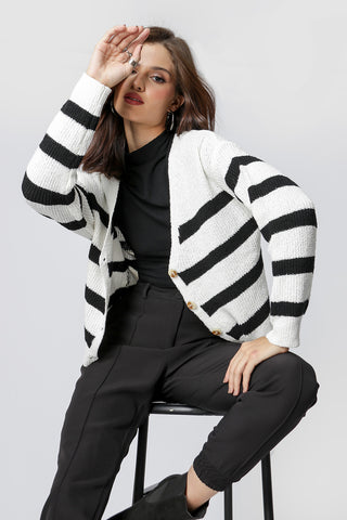 Cardigan Tricot Listrado - OFF WHITE