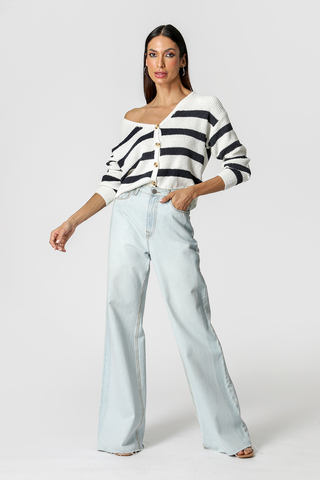 Cardigan Tricot Listrado - MARINHO