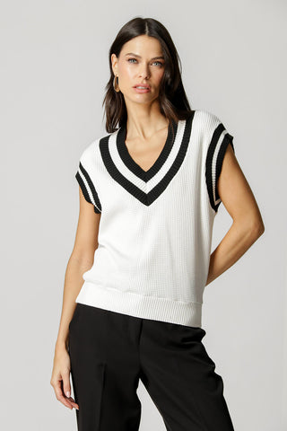 Blusa de punto tipo chaleco con rayas - BLANCO ROJO