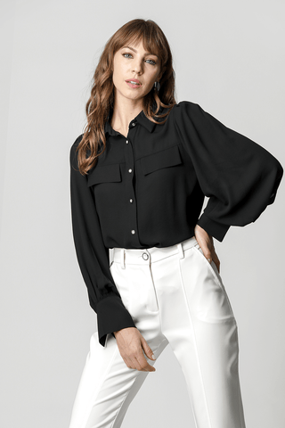 Camisa con manga larga abullonada - NEGRA
