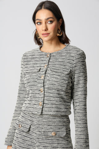 Chaqueta de tweed con cuello desmontable - GRIS 90164
