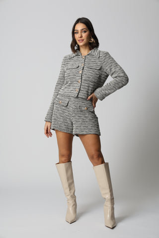 Chaqueta de tweed con cuello desmontable - GRIS 90164