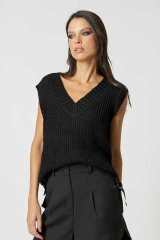 Colete Tricot Com Fivela - PRETO