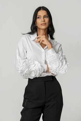 Camisa con detalle de flores 3D - BLANCO ROJO