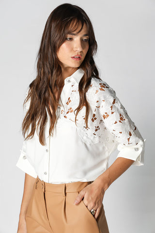 Camisa de guipur con gemelos - BLANCO ROJO