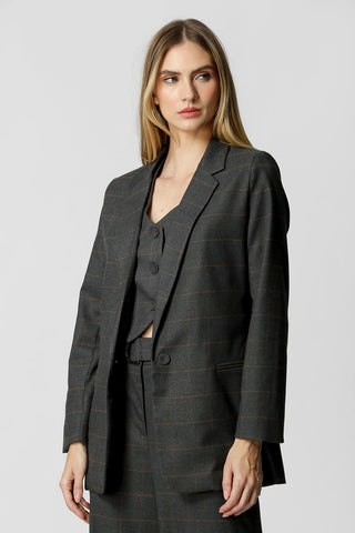 Blazer largo entallado de raya diplomática - LEAD 90146
