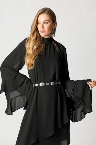 Vestido asimétrico de capas - NEGRO