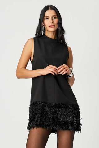 Vestido Sem Manga Com Plumas na Barra - PRETO