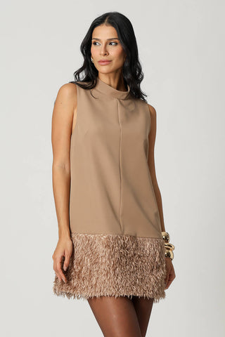 Vestido Sem Manga Com Plumas na Barra - FENDI