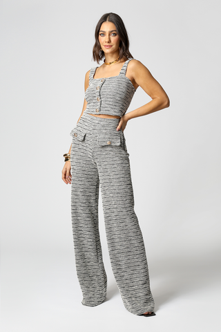 Pantalón recto de tweed - GRIS 90164