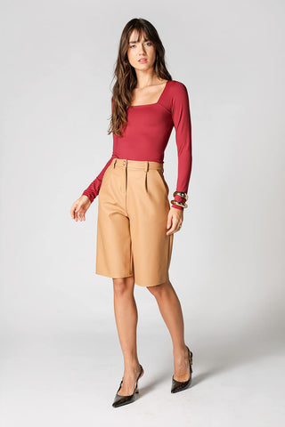Blusa de Manga Longa com Decote Quadrado - VINHO ESC