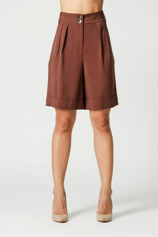 Bermudas de Tencel con bolsillos - MARRÓN