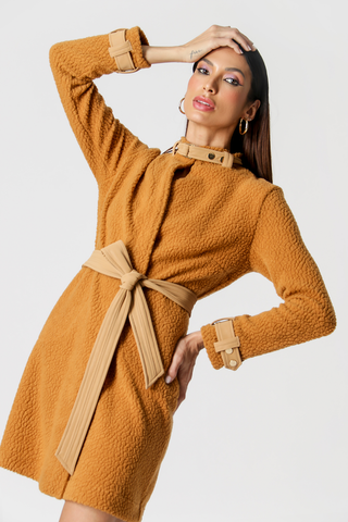 Trench Coat Detalhes Em Couro PU - TERRA