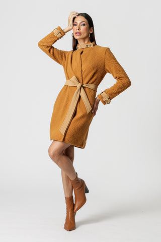 Trench Coat Detalhes Em Couro PU - TERRA