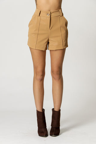 Pantalones cortos de piel sintética - CARAMELO