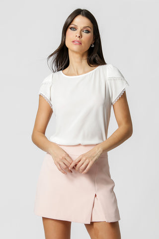 Blusa con mangas tulipán - BLANCO ROJO