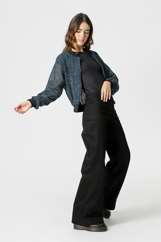 Chaqueta bomber de lana distintiva - PETROLEO